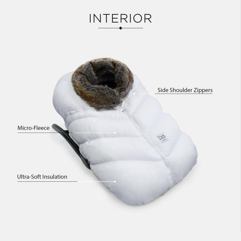 7 A.M. 7AM Enfant Car Seat Covers - Cocoon Baby Cover for Boys & Girls, Rain & Snow Repellent, Breathable Windproof, Center Zipper, Universal Fit for Infant Car Seat (0-12M) (White Faux Fur) - Image 3