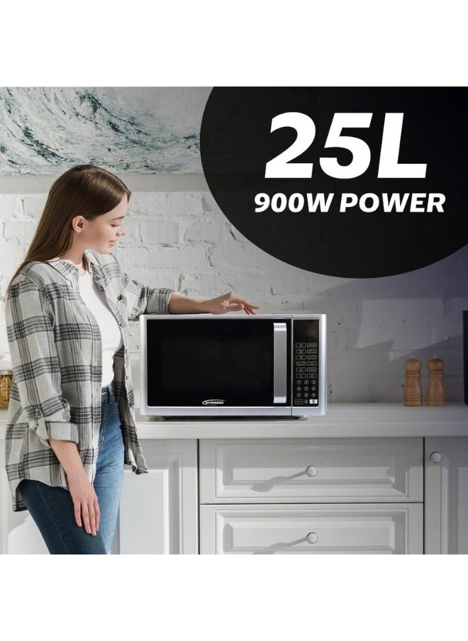 General Gold 25L Microwave Oven with Digital Control, 900W Power, Silver Finish with Grey Cavity, Compact and Efficient Design
