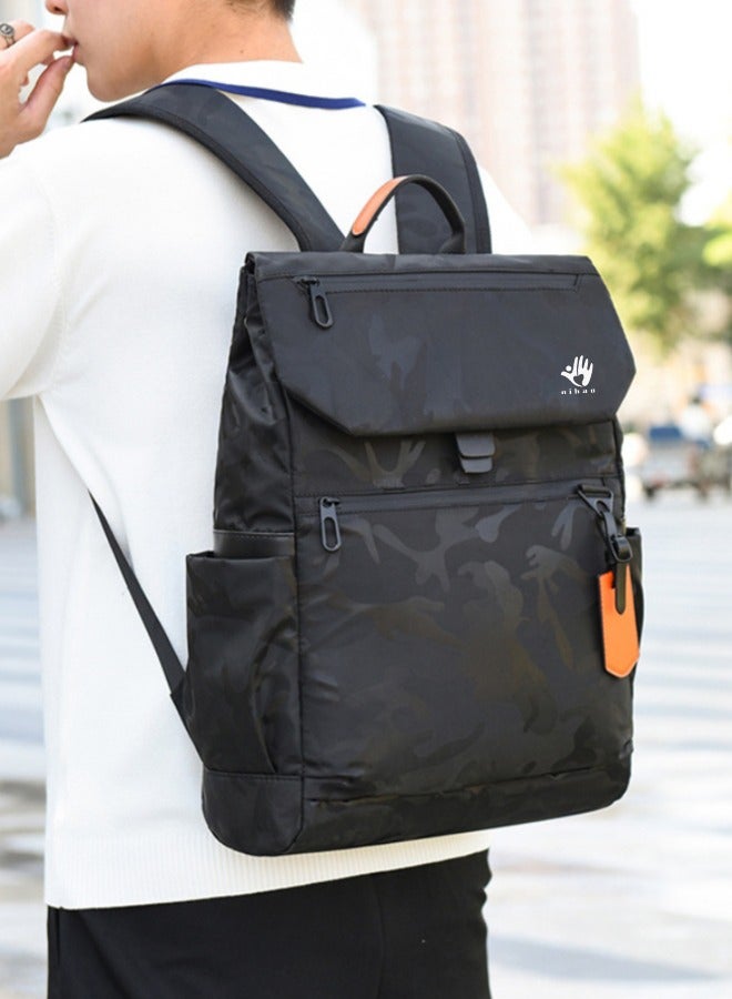 nihao Double Shoulder Water Proof Laptop Bag Backpack Washed Cloth Casual Business Office Commuter Backpack 30*13*42 Cm- Black Camouflage  - Image 2