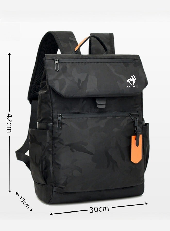 nihao Double Shoulder Water Proof Laptop Bag Backpack Washed Cloth Casual Business Office Commuter Backpack 30*13*42 Cm- Black Camouflage  - Image 3