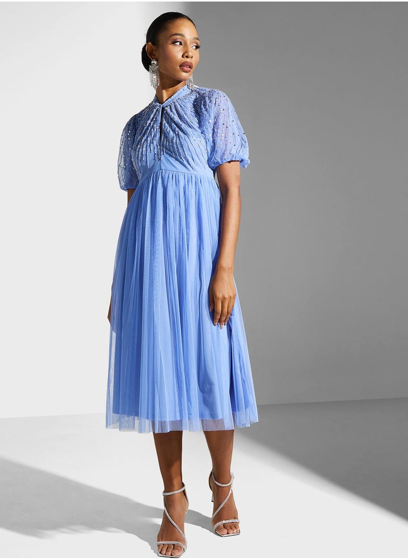 Amelia Rose - Puff Sleeve Cut Out Detail Dress - Image 1