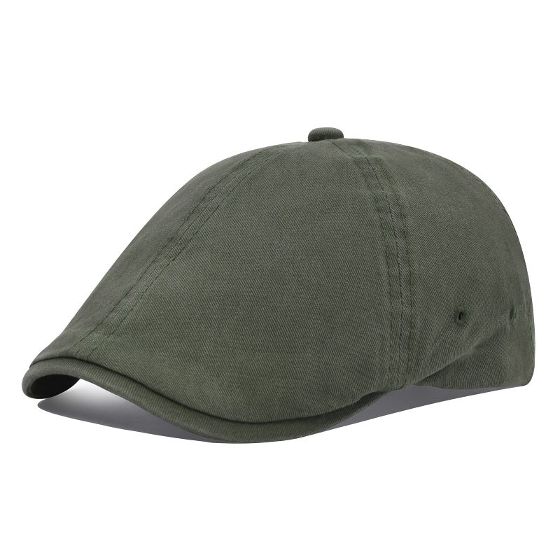VOBOOM Cotton Washing Flat Cap Cabbie Hat Gatsby Ivy Irish Hunting Newsboy (Army Green) - Image 1