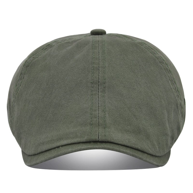VOBOOM Cotton Washing Flat Cap Cabbie Hat Gatsby Ivy Irish Hunting Newsboy (Army Green) - Image 2