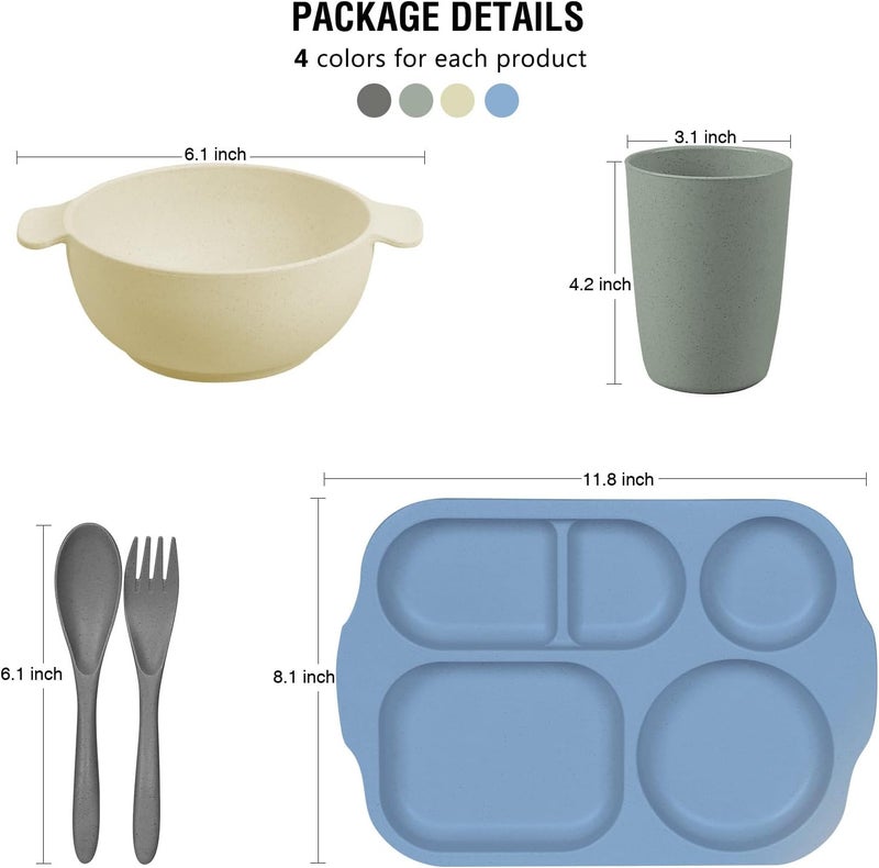 shopwithgreen shopwithgreen Wheat Straw Dinnerware Cutlery Set 20 PCS Kids Toddlers Divided Plates and Bowls Sets Microwave Unbreakable Tableware Spoon Knife Cup Dishwasher Safe for Kitchen Picnic School  - Image 2
