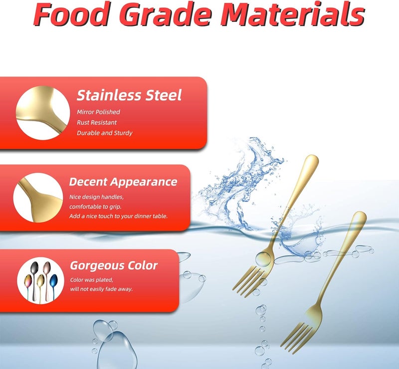 KITWARE 12 Pieces Gold Salad Forks Set, Stainless Steel Flatware Utensils, Home & Kitchen Metal Cutlery Set, Heavy Duty Silverware Small Forks 6.8 Inch, New Appartment Essential Tableware - Image 4