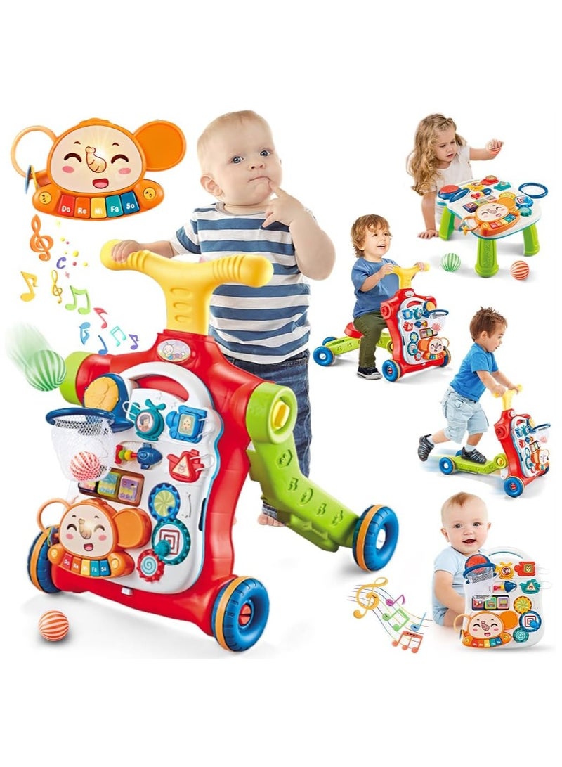 Baby Walker 5 in 1, Sit-to-Stand Learning Walker, Assemble as Scooter/Balance Bike/Push Walker/Activity Table/Detachable Panel,Push Walkers Toys with Music for Toddlers Infant Boys Girls - Image 1
