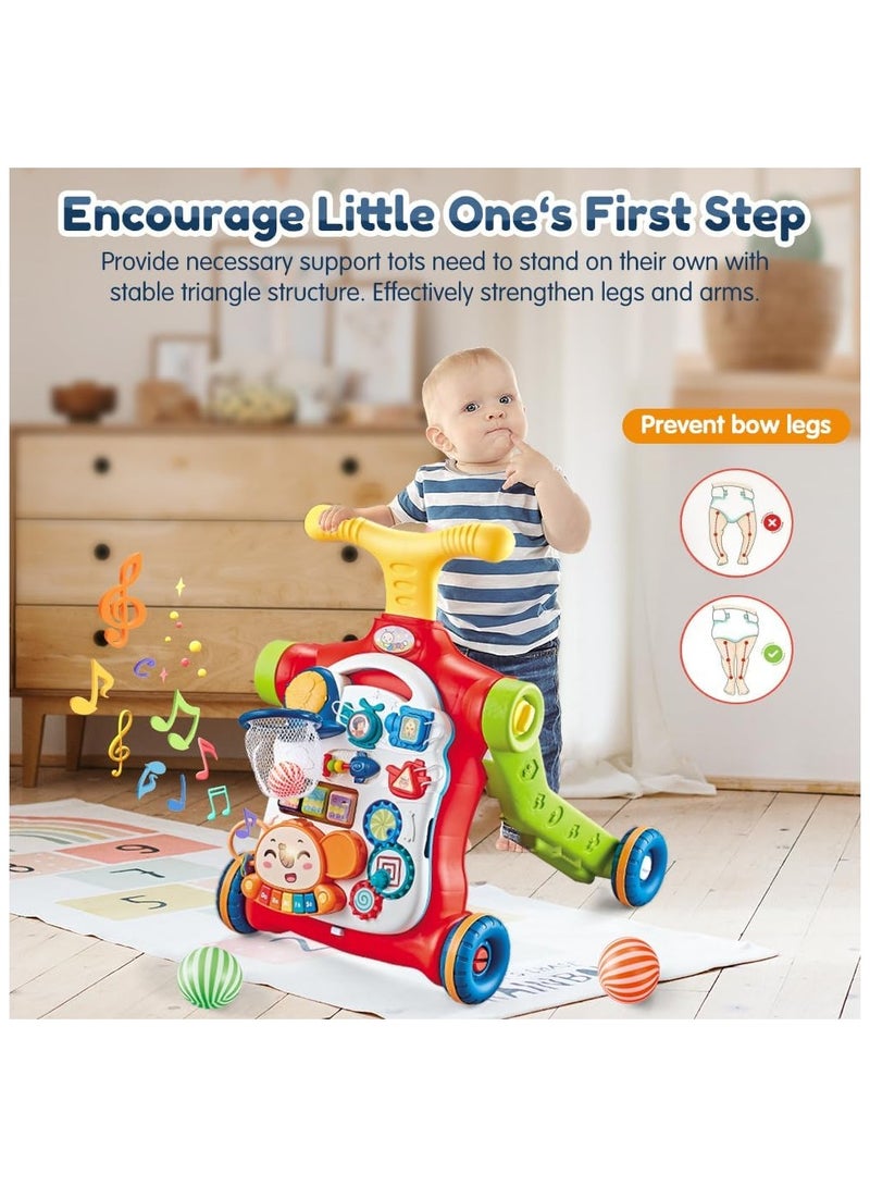 Baby Walker 5 in 1, Sit-to-Stand Learning Walker, Assemble as Scooter/Balance Bike/Push Walker/Activity Table/Detachable Panel,Push Walkers Toys with Music for Toddlers Infant Boys Girls - Image 5