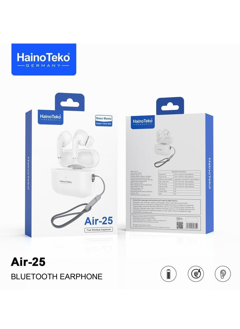 Haino Teko Air 25 True Wireless Bluetooth Earphones with Bass-Rich Sound & Super Clear Microphone – Premium Audio Quality, Comfortable Fit, Long Battery Life – Ideal for Music, Calls, and On-the-Go Use - Image 2