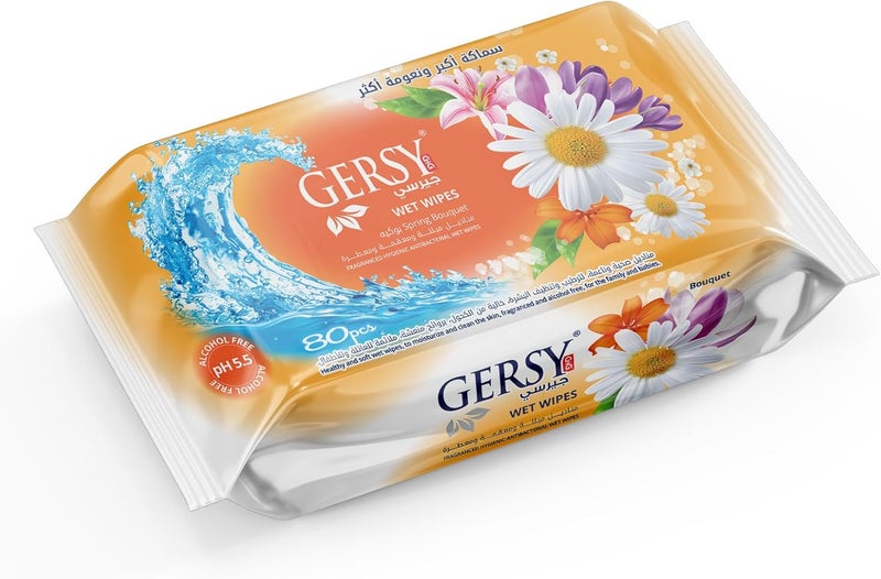 Gersy مناديل جيرسي المبللة - رائحة باقة - منعشة وناعمة - 80 قطعة - Image 1