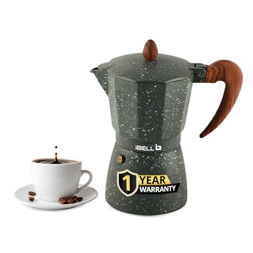 IBELL Classic 3 Cup Moka Pot Coffee Maker | Stovetop Espresso Maker | Premium Aluminium Italian Style Percolator | Permanent Filter, Cool Handle | Grey (MP3370S) - Image 1
