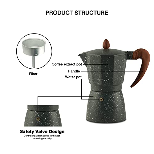 IBELL Classic 3 Cup Moka Pot Coffee Maker | Stovetop Espresso Maker | Premium Aluminium Italian Style Percolator | Permanent Filter, Cool Handle | Grey (MP3370S) - Image 3