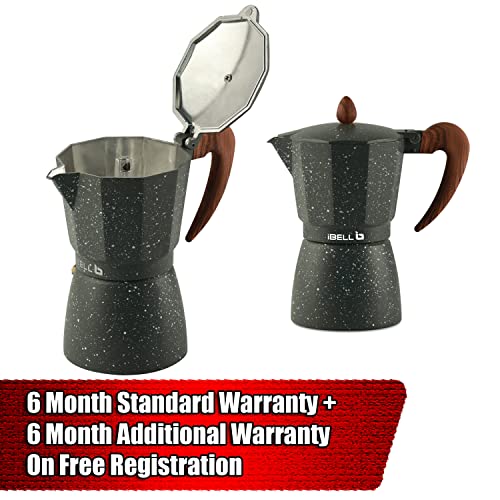 IBELL Classic 3 Cup Moka Pot Coffee Maker | Stovetop Espresso Maker | Premium Aluminium Italian Style Percolator | Permanent Filter, Cool Handle | Grey (MP3370S) - Image 2