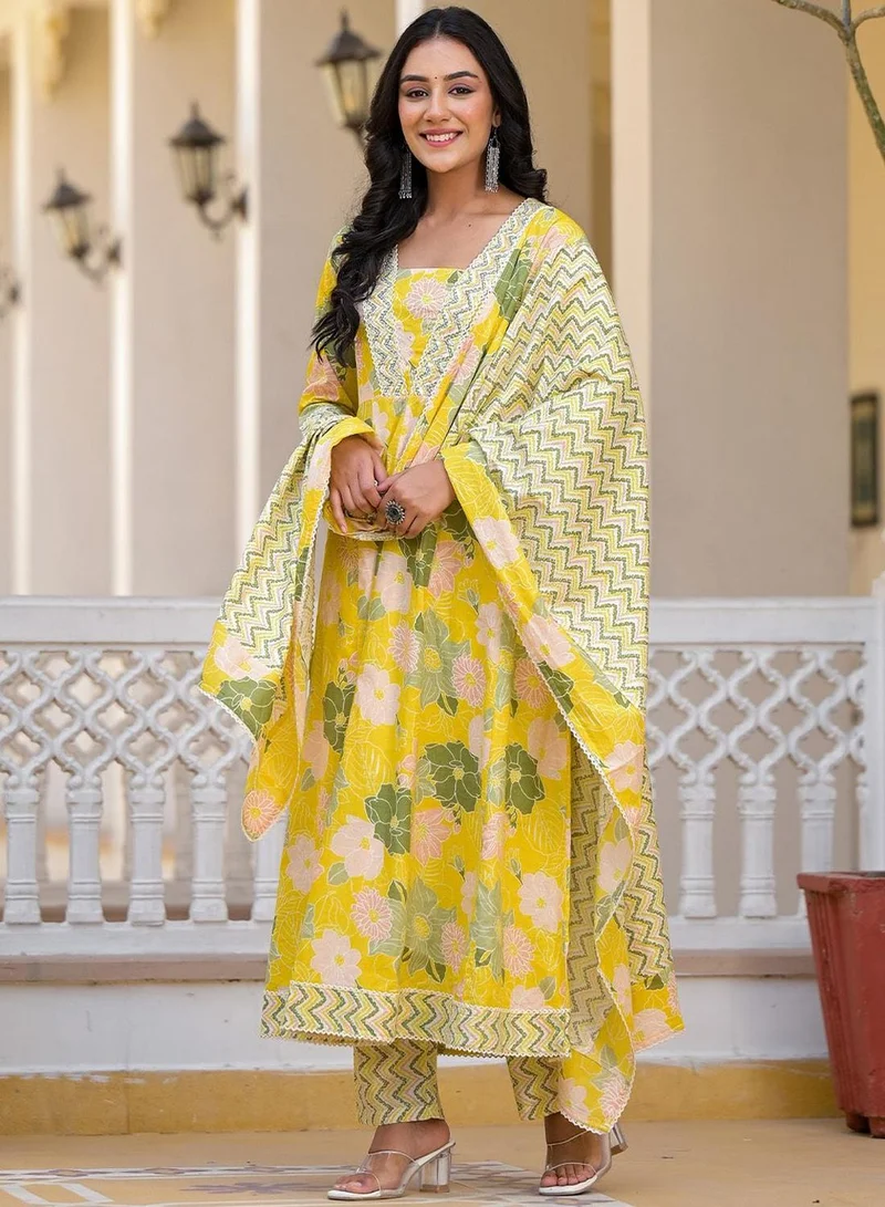 ISHIN Women's Multicolour 100% Cotton Embellished Regular Fit Kurta Set