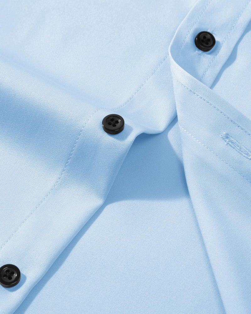 Lusead Mens Blue Dress Shirt Long Sleeve Slim Fit Formal Wedding Dinner Stretch Wrinkle Free Mens Button Down Shirt for Party - Image 2