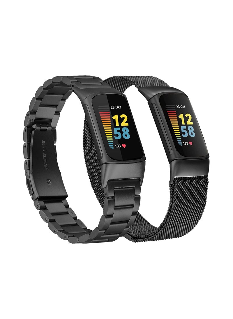 KASTWAVE Fitbit Charge 5 Bands, Magnetic Mesh Loop Bands and Metal Adjustable Stainless Steel Wristband Replacement, for Charge 5 Fitness Health Tracker, 2 Pcs  - Image 1