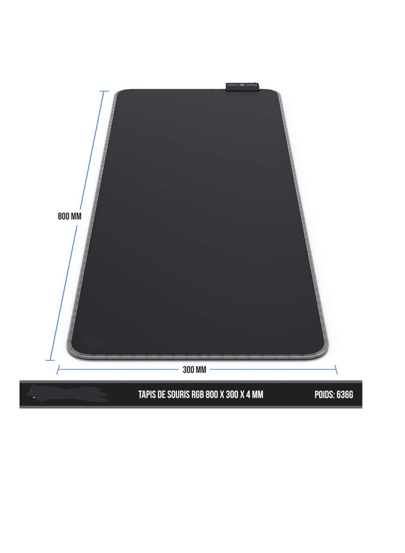RGB Gaming Mouse Pad XXL – 11 Multicolor LED Modes, 800x300mm – Non-Slip Extended Desk Mat for PC & Mac – Black - Image 2