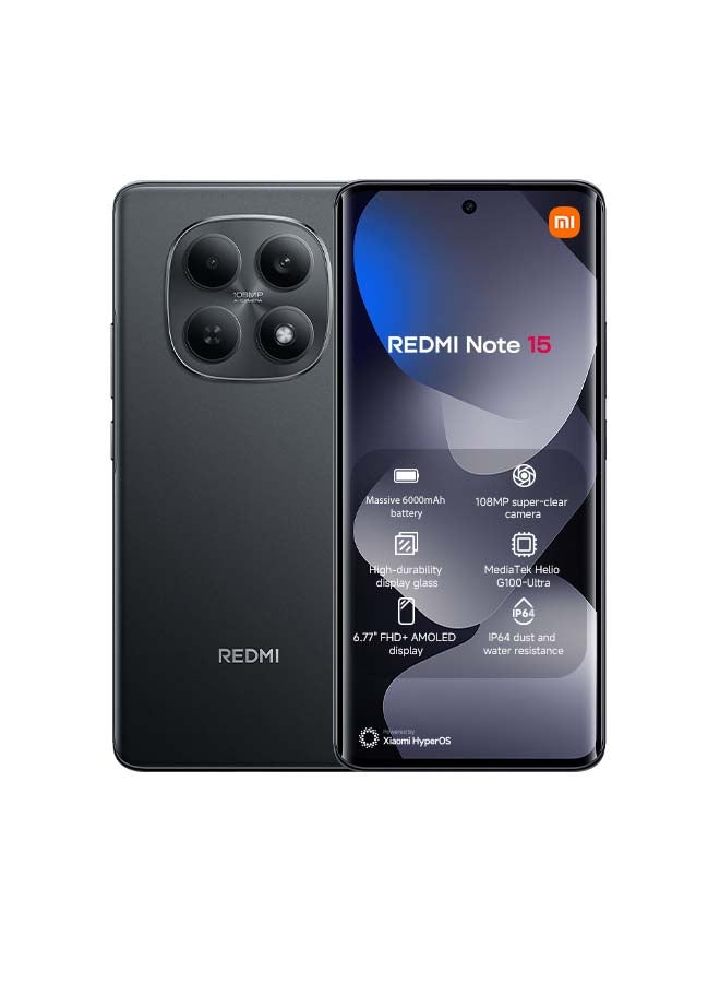 شاومي ريدمي نوت 15 ثنائي الشريحة 4G أسود 8 جيجابايت رام 256 جيجابايت مع محول 3 دبابيس - النسخة العالمية - Image 1