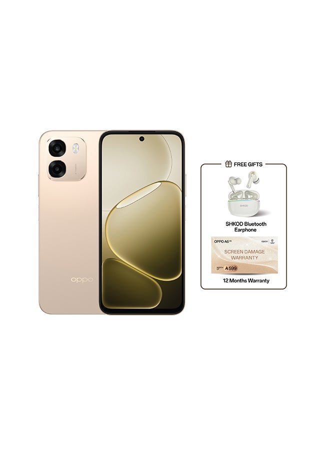 OPPO A6 5G Dual SIM Aurora Gold 8GB RAM 256GB 5G LTE With Gift SHKOD AirLits5 Pro - Middle East Version - Image 1