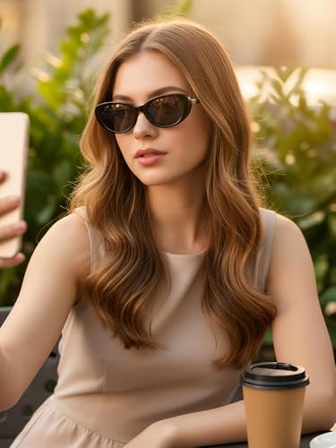 kimorn Retro Oval Sunglasses for Women 70s Small Chic Cat Eye Sun Glasses (Black/Gray) - Image 2