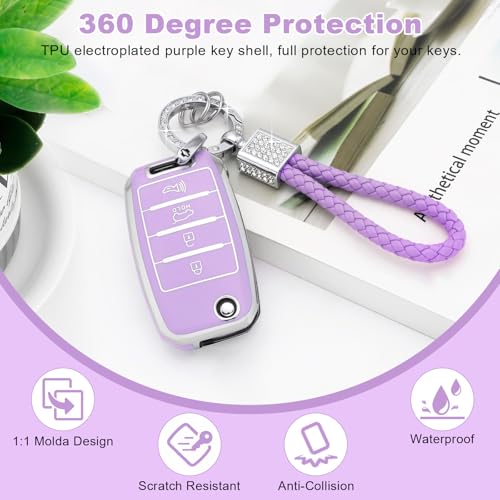 PIFOOG Key Fob Cover fit for Kia Soul Optima Sorento Sportage Rio Forte NIRO 4 Buttons Keys Case Shell Accessories Bling Car Keychain Full Protector Covers Purple Girly Women TPU - Image 3