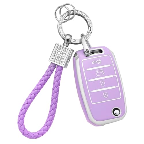 PIFOOG Key Fob Cover fit for Kia Soul Optima Sorento Sportage Rio Forte NIRO 4 Buttons Keys Case Shell Accessories Bling Car Keychain Full Protector Covers Purple Girly Women TPU - Image 1
