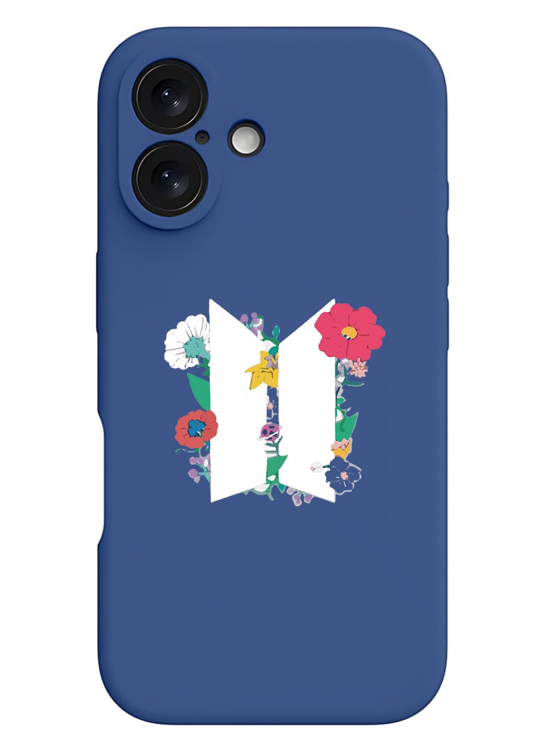 Theodor Protective Slim Fit Case Liquid Silicone Cover with Full Body Protection Anti-Scratch Shockproof Case For Apple iPhone 17 (Blue) BTS floral White - Image 1