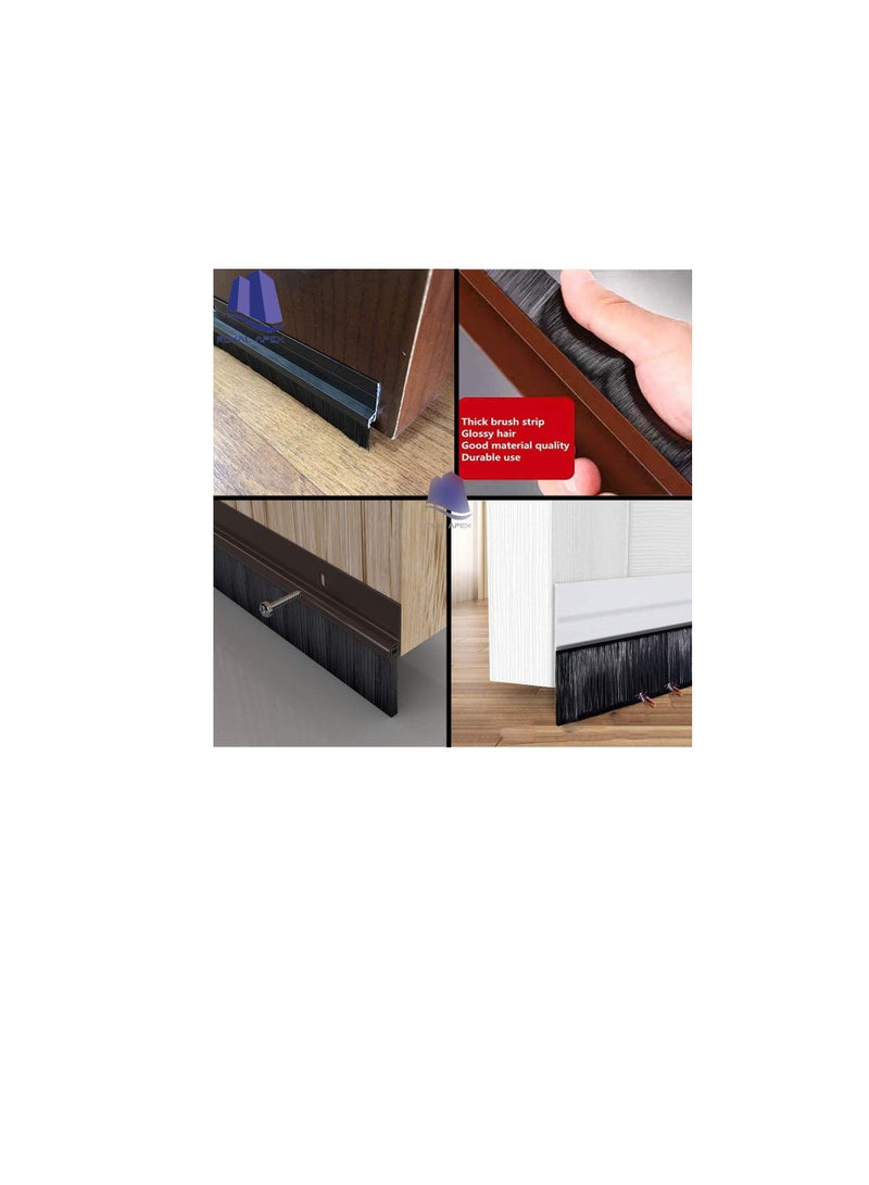 Door Bottom Brush & Rubber Seal with Screw for Exterior/Interior Doors, Insulation Door Seal Sound Proof Under Door Draft Blocker- Keeping Noise Repellent & Dust (120cm, Brush Black)  - Image 2