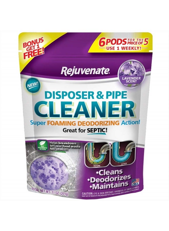 Rejuvenate منظف أنابيب التصريف والتخلص من القمامة عمل رغوي قوي ويزيل روائح التخلص من القمامة عبوة 6 وحدات برائحة اللافندر - Image 1
