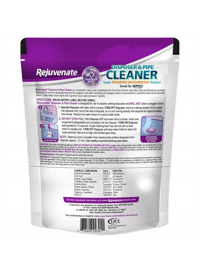 Rejuvenate منظف أنابيب التصريف والتخلص من القمامة عمل رغوي قوي ويزيل روائح التخلص من القمامة عبوة 6 وحدات برائحة اللافندر - Image 2