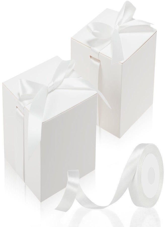 MotiMind 48 Pcs 2x2x2 Inch Wedding Gift Boxes with Ribbon Small Party Favor Boxes with Lids Mini Treat Candy Container for Gift Wrapping Ornaments Holiday Birthday Party Supplies(White) - Image 1
