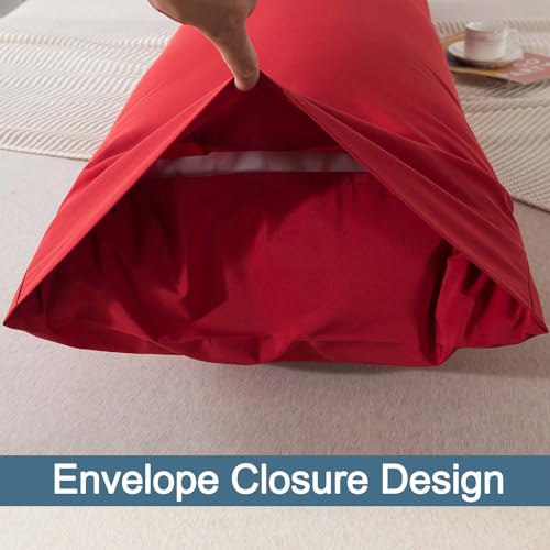WhatsBedding Body Pillow Cover Cotton Fabric, Long Pillowcase Breathable & Skin-Friendly, Envelope Closure - Red (20x54 inch) - Image 4