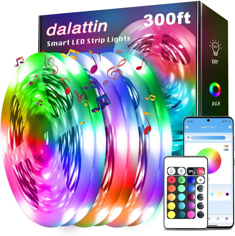 dalattin Led Lights for Bedroom 300ft, Smart Led Strip Lights with App Control Remote, RGB LED Light Strips, 24V Led Strip Lights for Room Decoration Party, Holiday Decor(3 Rolls of 100ft) - Image 1