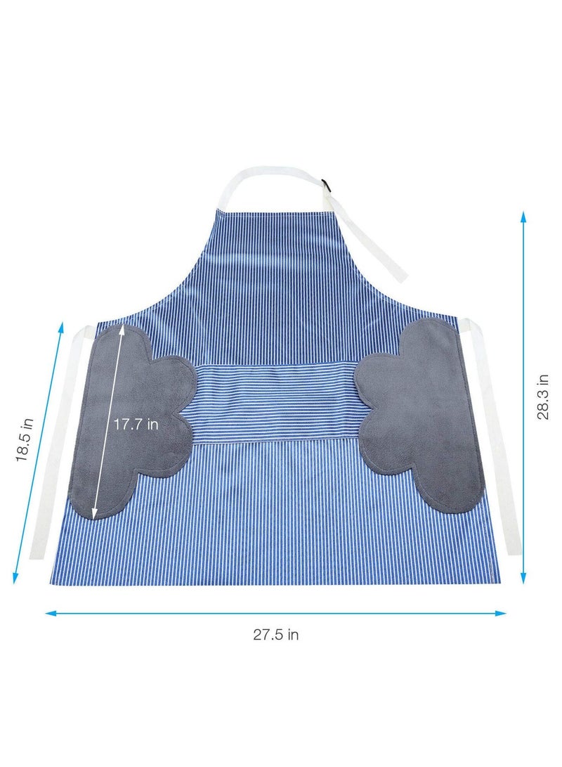 Kitchen apron with adjustable collar, pockets, and built-in velour hand-wiping pads; durable, waterproof design with a Korean striped pattern from Fresh ( - Image 4