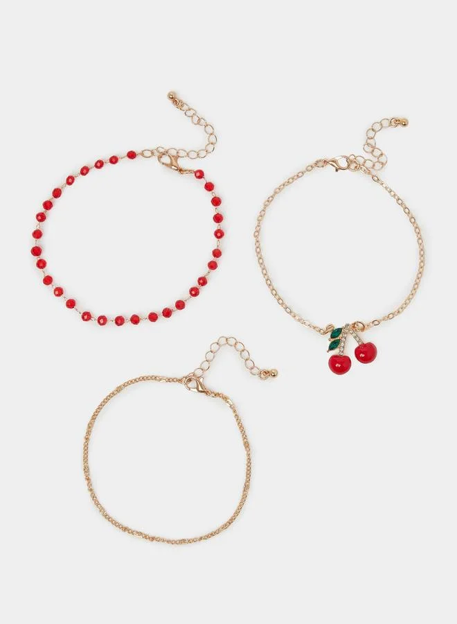 Styli  Set of 3 - Beaded and Cherry Charm Anklet for Women | Best Price UAE