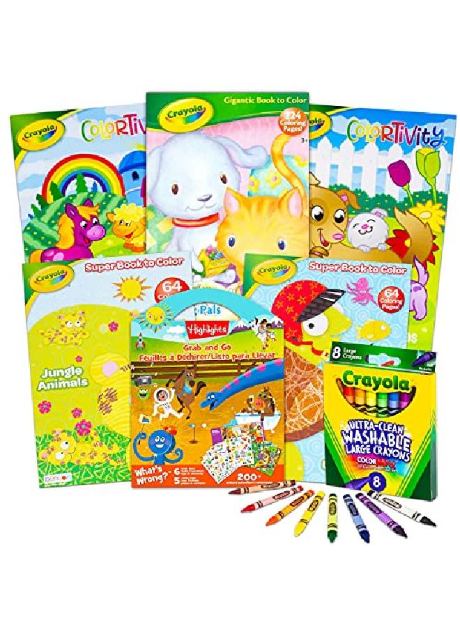 Crayola Coloring Books For Kids Toddlers Learning Set Bundle 13 Pc Animal Coloring Activity Books With Learning Crayons Jumbo And Stickers ( School Supplies) - Image 1
