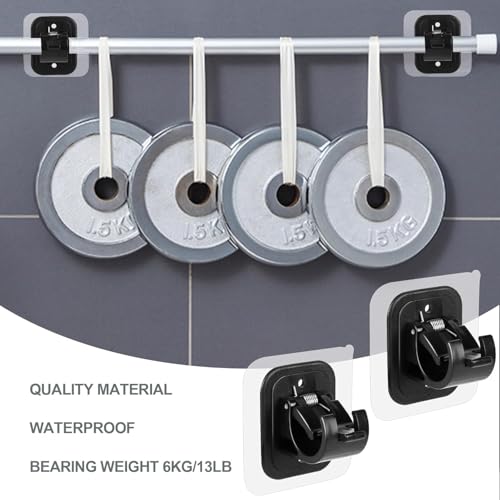 ELMVIA QARB No Drill Plastic Curtain Rod Brackets No Drilling Self Adhesive Curtain Rod Holder Hooks Nail Free Adjustable Curtain Rod Hooks Curtain Hangers (4PCS Black) - Image 3