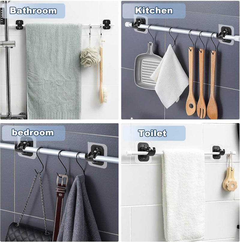 ELMVIA QARB No Drill Plastic Curtain Rod Brackets No Drilling Self Adhesive Curtain Rod Holder Hooks Nail Free Adjustable Curtain Rod Hooks Curtain Hangers (4PCS Black) - Image 5