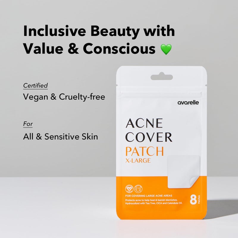 AVARELLE Acne Patches XL, Acne Cover Patch Large | Pimple Patches for Face Cheek & Nose (8 Count) | Large Hydrocolloid Acne Treatment with Tea Tree, Calendula, & Cica - Image 4