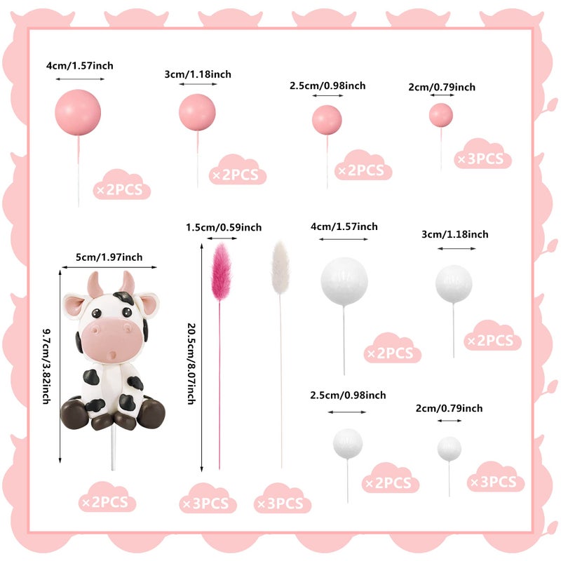 KEEPARTY Cow & Ball Cake Toppers  26pcs  Farm Animal Themed  Clay  Pink and White  for Baby Shower  Birthday  Girls and Boys Party Supplies - Image 2