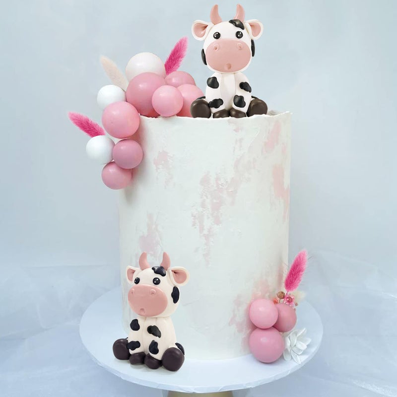 KEEPARTY Cow & Ball Cake Toppers  26pcs  Farm Animal Themed  Clay  Pink and White  for Baby Shower  Birthday  Girls and Boys Party Supplies - Image 5