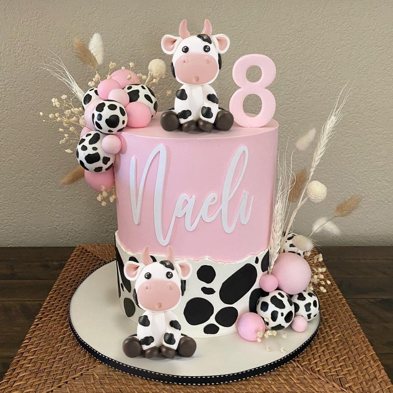 KEEPARTY Cow & Ball Cake Toppers  26pcs  Farm Animal Themed  Clay  Pink and White  for Baby Shower  Birthday  Girls and Boys Party Supplies - Image 3