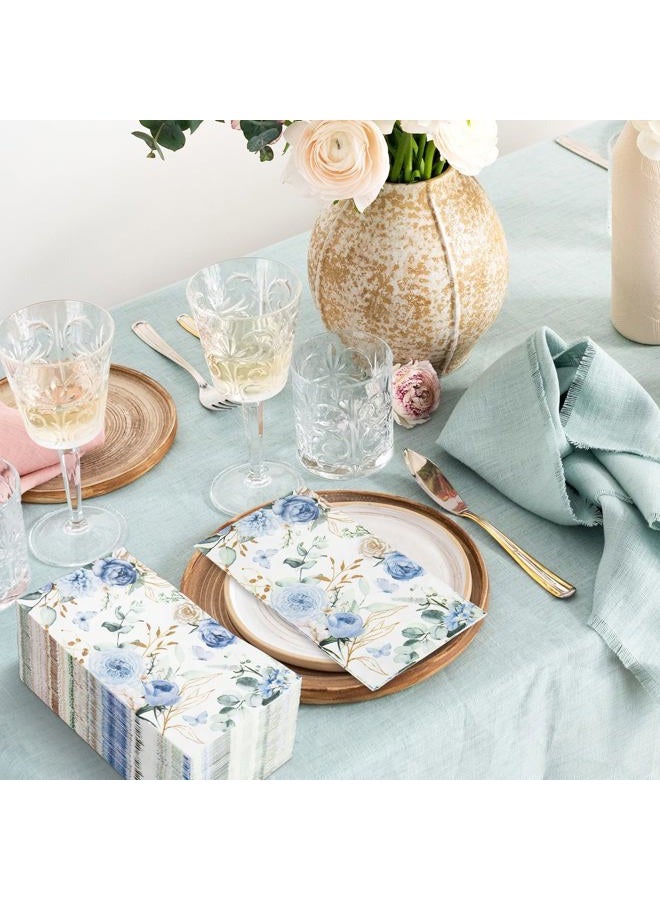 AnyDesign 100Pcs Floral Guest Napkin Watercolor Blue Flower Butterfly Disposable Napkin Hand Towel Paper Napkins for Bathroom Spring Wedding Birthday Party Supplies Table Decor - Image 4