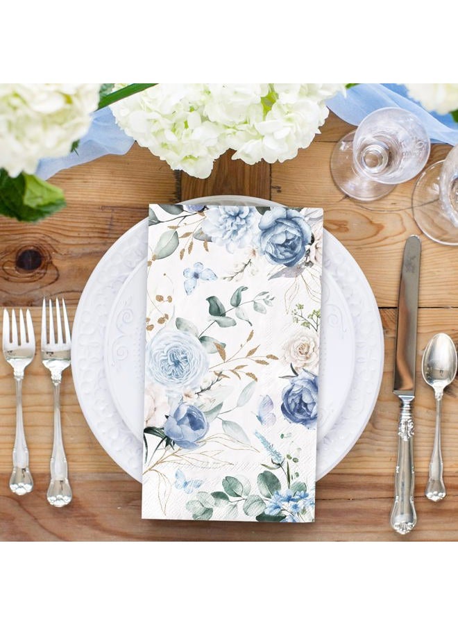 AnyDesign 100Pcs Floral Guest Napkin Watercolor Blue Flower Butterfly Disposable Napkin Hand Towel Paper Napkins for Bathroom Spring Wedding Birthday Party Supplies Table Decor - Image 3