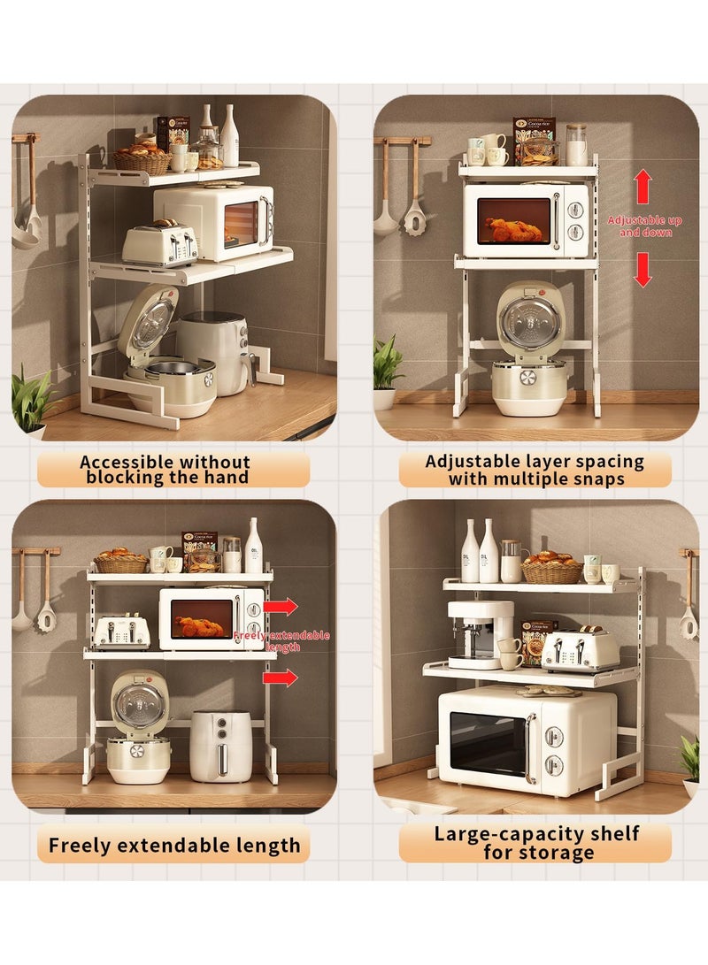 AUTOYSUR Expandable And Height Adjustable Metal Microwave Oven Rack, Microwave Stand, Pots Pans Organizer with 6 Hooks, Chopping Board Holder, Knife Holder, Chopstick Holder Adjustable Expandable for Kitchen Storage (White, 3 Tier)  - Image 3