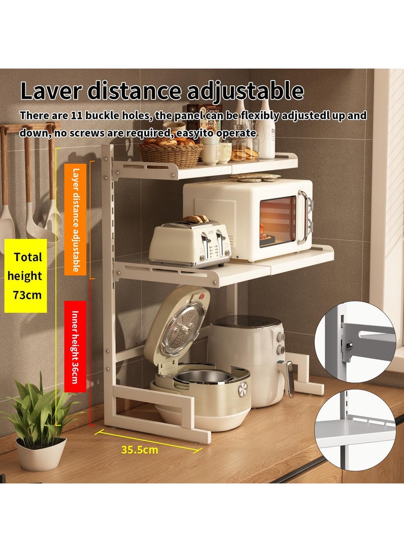 AUTOYSUR Expandable And Height Adjustable Metal Microwave Oven Rack, Microwave Stand, Pots Pans Organizer with 6 Hooks, Chopping Board Holder, Knife Holder, Chopstick Holder Adjustable Expandable for Kitchen Storage (White, 3 Tier)  - Image 4