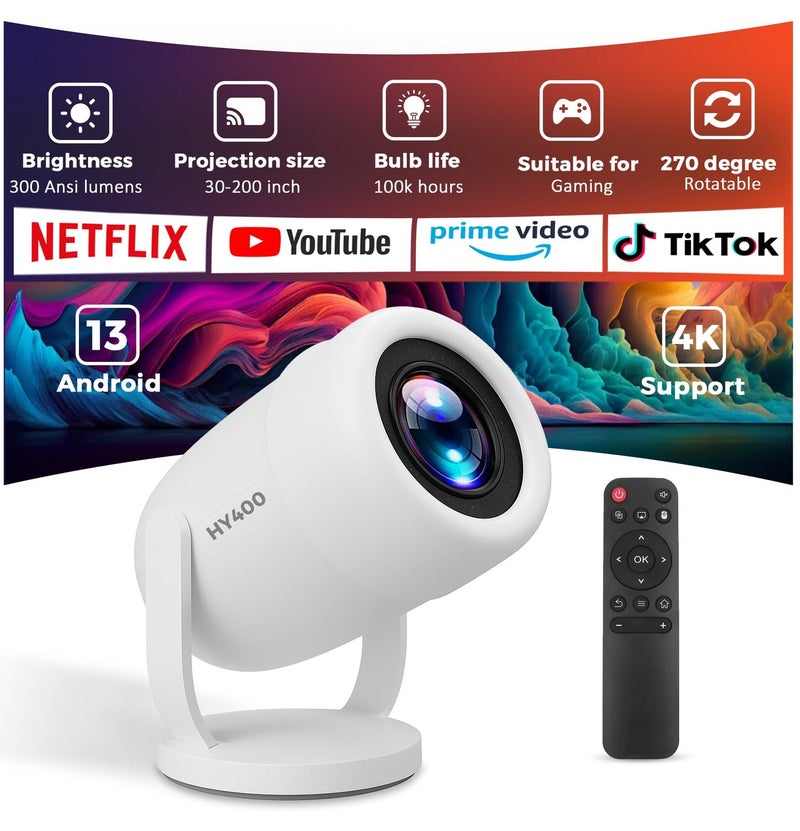 DEEVOLT HY400 Ultra HD 4K Smart Projector | 300 ANSI Lumens with Android 13 | 200" Screen for Garden Cinema & Gaming | Premium Portable Projector for UAE Homes - Image 1