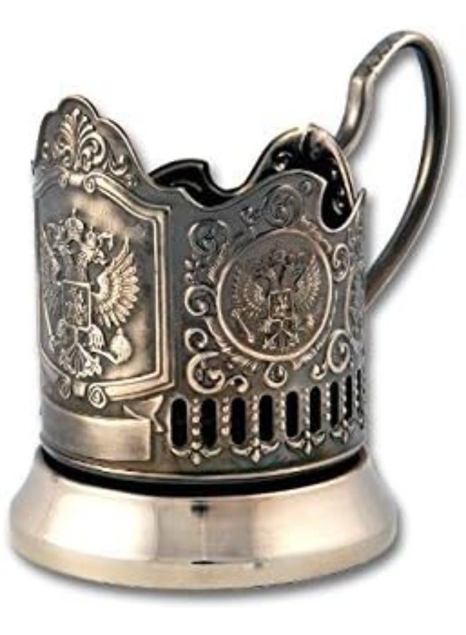 Kalchugino Metal Works Russian Imperial Coat of Arms Classic Russian Tea Glass Holder/Russian Podstakannik for Hot or Cold Liquids