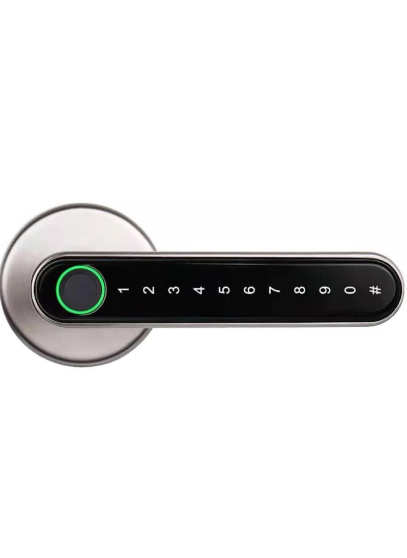 Lozan LOZAN Smart Electronic Door Lock  – 45mm Handle | Biometric Fingerprint, PIN Code, Bluetooth & Mechanical Key Access | Secure & Keyless Entry System | App Control & Fingerprint Unlock | Compatible with Wooden and Metal Doors | Elegant Silver Finish – 2-Year Warranty  - Image 1