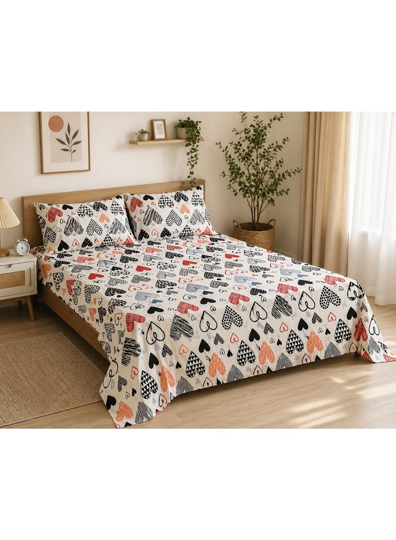 إي وورلد طقم شرشف سرير مسطح 3 قطع من Eworld، تصميم قلوب هندسية، قطن 100%، 125 GSM، 1 شرشف مسطح + 2 غطاء وسادة – متوفر بمقاسات كينج، كوين، وسينجل - Image 3
