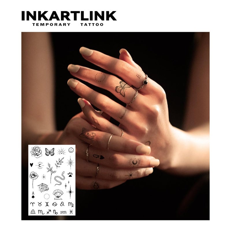 Inkartlink Tattoo Tech  2 Sheets Medium Semi Permanent Tattoo  Adult Art Design Temporary Tattoos  Lasts 1-2 Weeks  Waterproof  Realistic Look  (Woman'S Finger Constellations) - Image 2